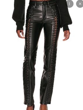 Good American Black Faux Leather Lace-Up Straight Leg Pants SIZE 4 NWOT